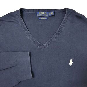Polo Ralph Lauren Pima Cotton Mens 2XL Navy White Pony VNeck Sweater Long Sleeve